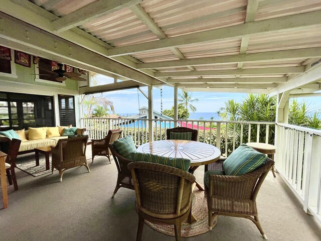 76-6252 Kokoolua Way, Kailua-Kona, HI 96740 - view of patio / terrace featuring an outdoor hangout area, a ceiling fan, and outdoor dining area
