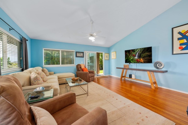 75-650 Mea Lanakila St, Kailua-Kona, HI 96740 - living area featuring wood finished floors, a ceiling fan, and lofted ceiling