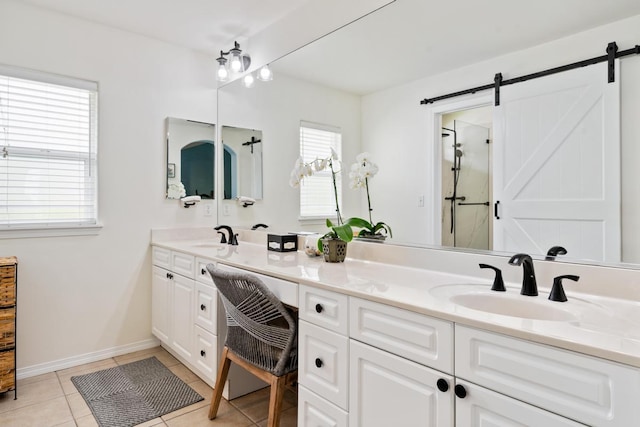 75-650 Mea Lanakila St, Kailua-Kona, HI 96740 - bathroom featuring double vanity, tile patterned flooring, and a shower with shower door