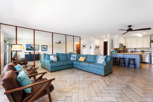 78-7070 Alii Dr Unit E103, Kailua-Kona, HI 96740 - living room featuring a ceiling fan and recessed lighting