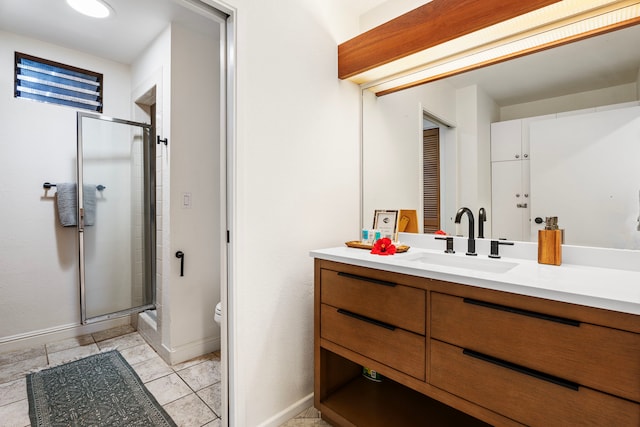 78-7070 Alii Dr Unit E103, Kailua-Kona, HI 96740 - bathroom with toilet, vanity, a stall shower, baseboards, and tile patterned floors