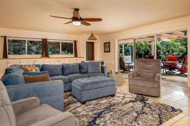 78-7259 Puuloa Rd, Kailua-Kona, HI 96740 - living room with a ceiling fan and tile patterned floors