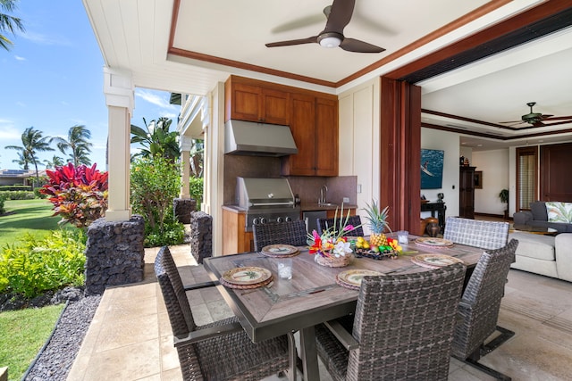 69-1000 Kolea Kai Cir Unit 4A, Waikoloa, HI 96738 - view of patio / terrace with a ceiling fan, outdoor dining space, and exterior kitchen
