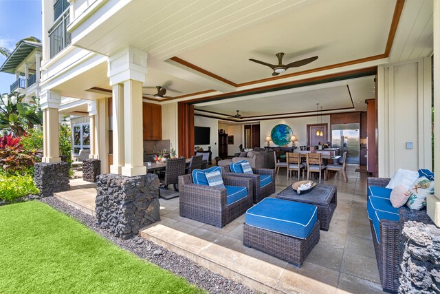 69-1000 Kolea Kai Cir Unit 4A, Waikoloa, HI 96738 - view of patio / terrace featuring an outdoor living space, a ceiling fan, and outdoor dining area
