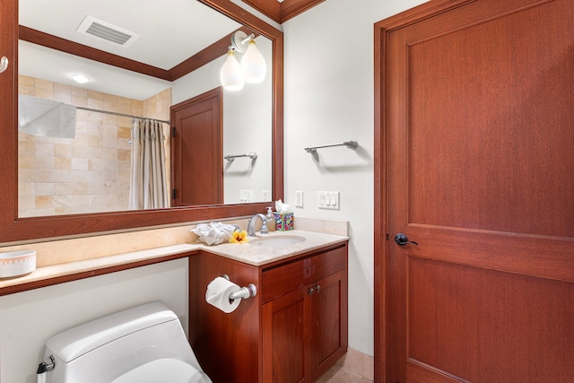 69-1000 Kolea Kai Cir Unit 4A, Waikoloa, HI 96738 - bathroom featuring vanity, tiled shower, and crown molding