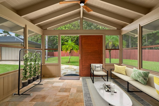 4675 Wailapa Rd, Kilauea, HI 96754 - sunroom featuring ceiling fan, outdoor lounge area, and plenty of natural light