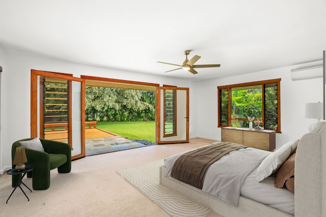 4675 Wailapa Rd, Kilauea, HI 96754 - carpeted bedroom with access to outside, a wall mounted air conditioner, and a ceiling fan