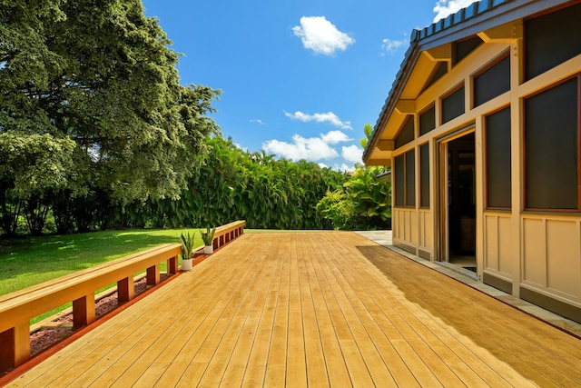 4675 Wailapa Rd, Kilauea, HI 96754 - wooden deck with a lawn and view of scattered trees
