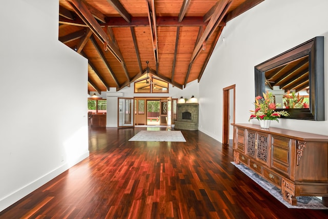 4675 Wailapa Rd, Kilauea, HI 96754 - hallway with a wooden ceiling with exposed beams, wood finished floors, and high vaulted ceiling