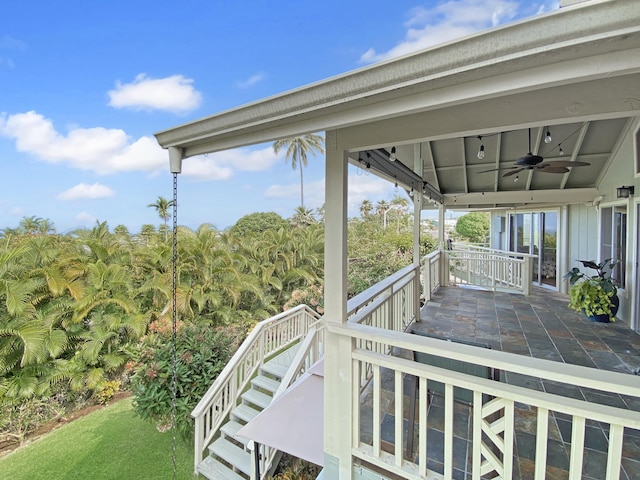76-6323 Mahuahua Pl, Kailua-Kona, HI 96740 - deck featuring a ceiling fan and stairs
