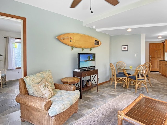 76-6323 Mahuahua Pl, Kailua-Kona, HI 96740 - living room with a ceiling fan, recessed lighting, and stone finish flooring
