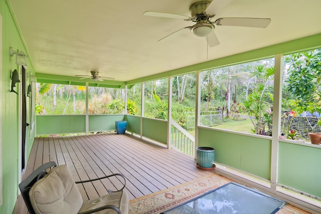 14-3385 Paradise Rd, Pahoa, HI 96778 - unfurnished sunroom featuring ceiling fan and plenty of natural light