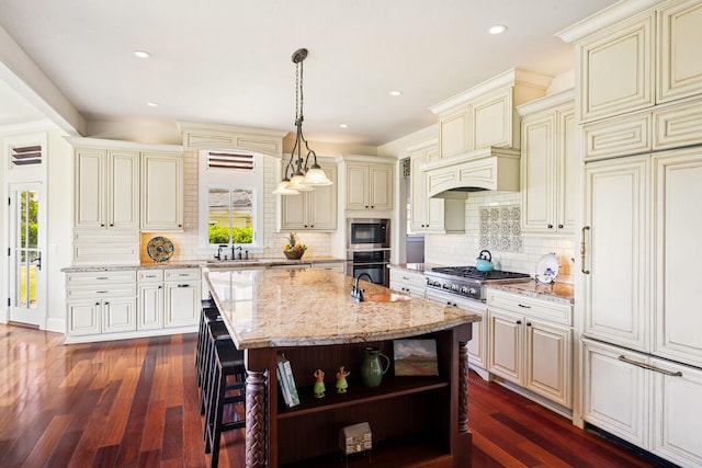 2758 Milo Hae Lp, Koloa, HI 96756 - kitchen with open shelves, cream cabinets, stainless steel appliances, light stone countertops, and recessed lighting