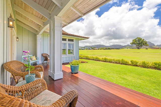 2758 Milo Hae Lp, Koloa, HI 96756 - wooden deck featuring a mountain view and a lawn