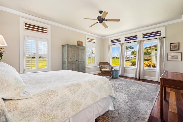 2758 Milo Hae Lp, Koloa, HI 96756 - bedroom featuring wood finished floors, ornamental molding, and ceiling fan
