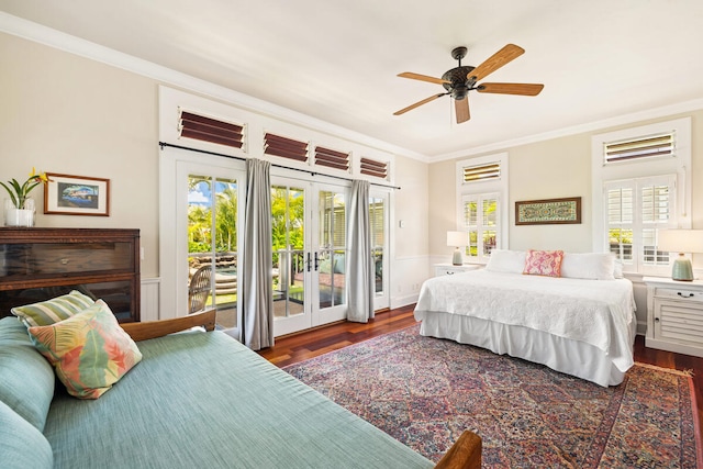 2758 Milo Hae Lp, Koloa, HI 96756 - bedroom featuring access to outside, french doors, ornamental molding, wood finished floors, and a wainscoted wall