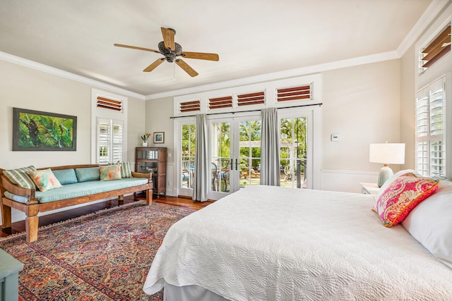 2758 Milo Hae Lp, Koloa, HI 96756 - bedroom featuring access to exterior, multiple windows, crown molding, wood finished floors, and french doors