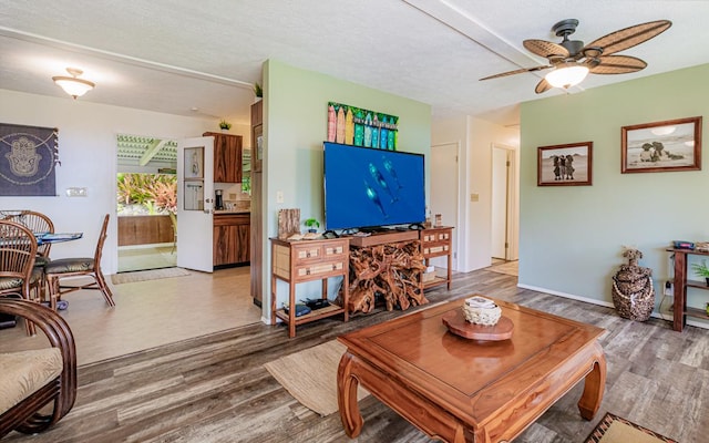 15-429 Anae St, Pahoa, HI 96778 - living area featuring wood finished floors, a ceiling fan, and baseboards