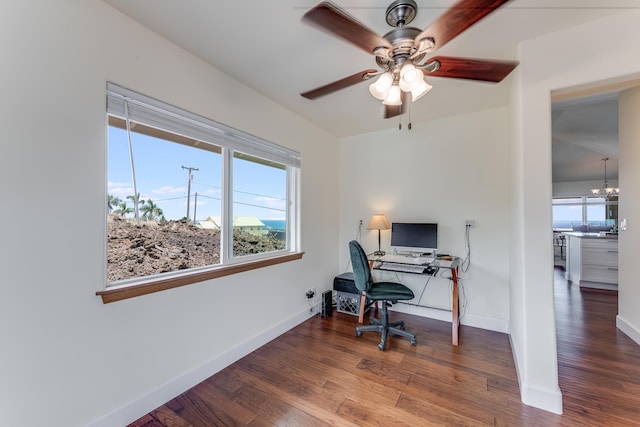 88-1965 Milolii Rd, Captain Cook, HI 96704 - office featuring wood finished floors, a ceiling fan, and a chandelier