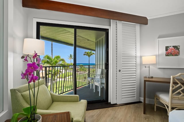 4331 Kauai Beach Dr Unit 3316, Lihue, HI 96766 - sitting room with wood finished floors and ornamental molding