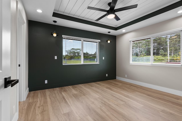15-1571 19th Ave, Keaau, HI 96749 - unfurnished room with a tray ceiling, plenty of natural light, a ceiling fan, and light wood finished floors