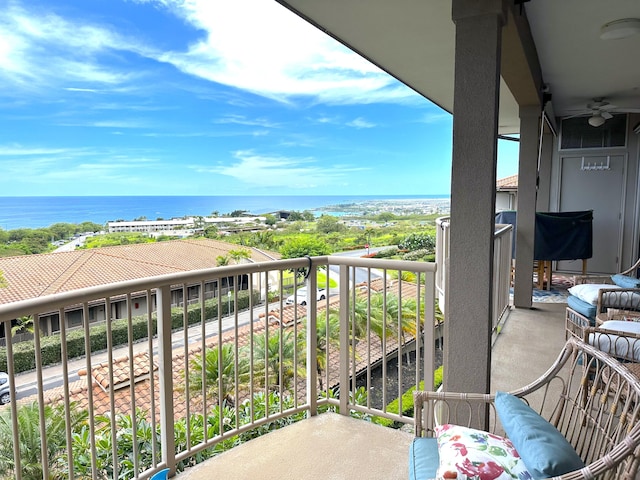 75-346 Hualalai Rd Unit B303, Kailua-Kona, HI 96740 - balcony with a water view and a ceiling fan
