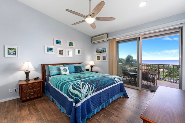 75-346 Hualalai Rd Unit B303, Kailua-Kona, HI 96740 - bedroom featuring an AC wall unit, access to outside, wood finished floors, multiple windows, and lofted ceiling