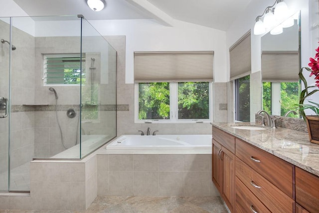 75-795 Hiona St, Kailua-Kona, HI 96740 - bathroom with a garden tub, a stall shower, vanity, and tile patterned flooring