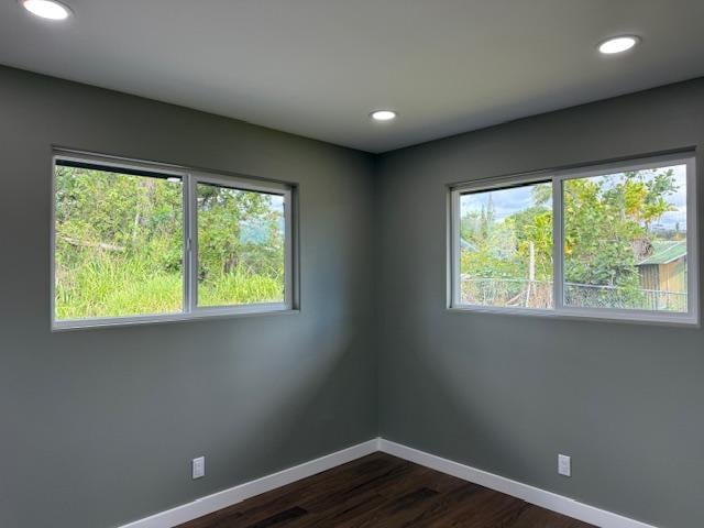 144 Chong St, Hilo, HI 96720 - empty room featuring healthy amount of natural light, dark wood finished floors, and recessed lighting