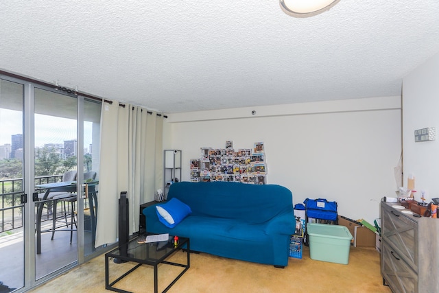 2916 Date St Unit 6F, Honolulu, HI 96816 - carpeted living room with a textured ceiling, floor to ceiling windows, and a city view