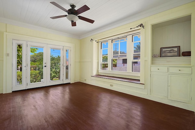 4556 Hauaala Rd, Kapaa, HI 96746 - spare room with healthy amount of natural light, dark wood-type flooring, crown molding, and a ceiling fan