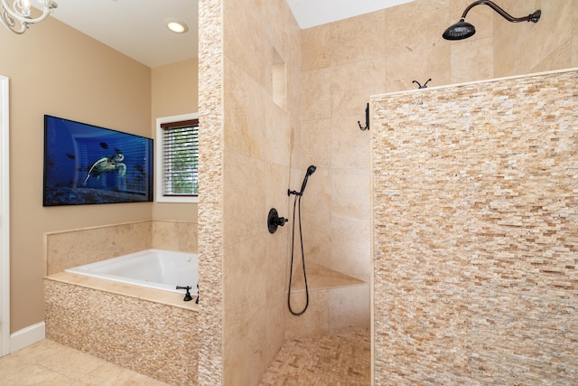 71-1861 Puu Lani Loop, Kailua-Kona, HI 96740 - bathroom featuring a walk in shower, a garden tub, and tile patterned flooring