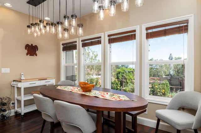 71-1861 Puu Lani Loop, Kailua-Kona, HI 96740 - dining space with dark wood finished floors, plenty of natural light, a chandelier, and recessed lighting