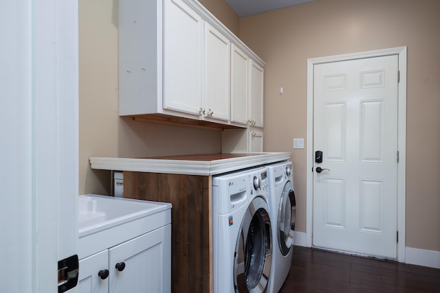 71-1861 Puu Lani Loop, Kailua-Kona, HI 96740 - laundry area featuring washer and dryer, cabinet space, and dark wood finished floors