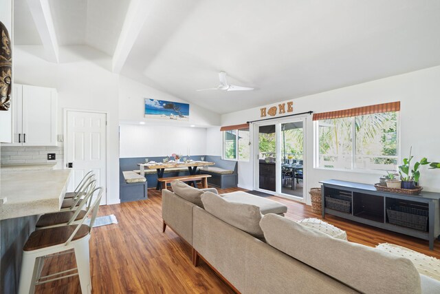 6100 Kawaihau Rd, Kapaa, HI 96746 - living area featuring wood finished floors and ceiling fan