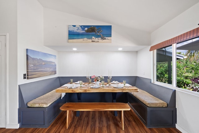 6100 Kawaihau Rd, Kapaa, HI 96746 - dining space with breakfast area, wood finished floors, and vaulted ceiling