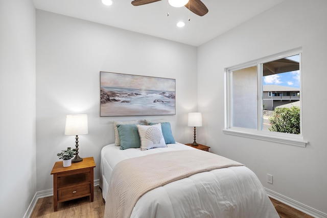 68-3543 Aaka Pl, Waikoloa, HI 96738 - bedroom featuring wood finished floors, recessed lighting, and a ceiling fan