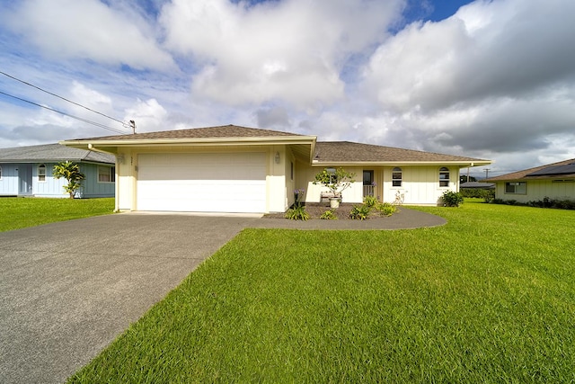 321 Noelani Loop, Hilo, HI 96720 - ranch-style house with driveway, an attached garage, and a front yard
