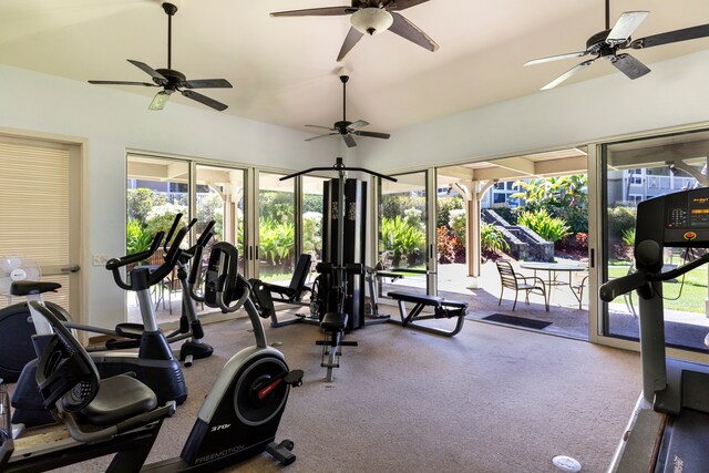 75-5919 Alii Dr Unit B2, Kailua-Kona, HI 96740 - workout area featuring plenty of natural light and ceiling fan