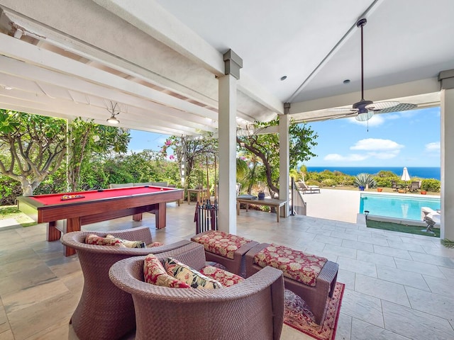59-380 Olomana Rd, Kamuela, HI 96743 - view of patio featuring a ceiling fan, an outdoor pool, outdoor lounge area, and a hot tub