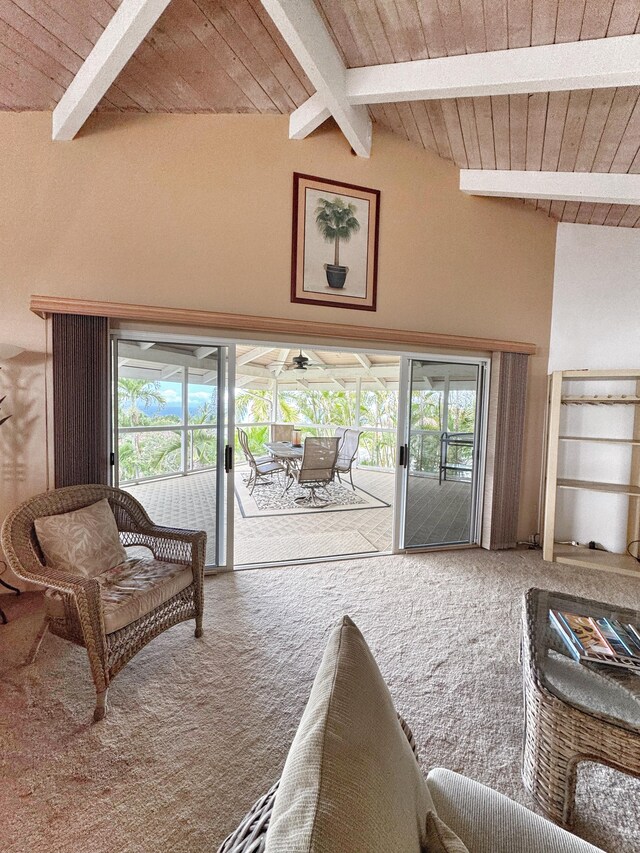 73-1259 Melomelo St, Kailua-Kona, HI 96740 - carpeted living room with wooden ceiling and healthy amount of natural light