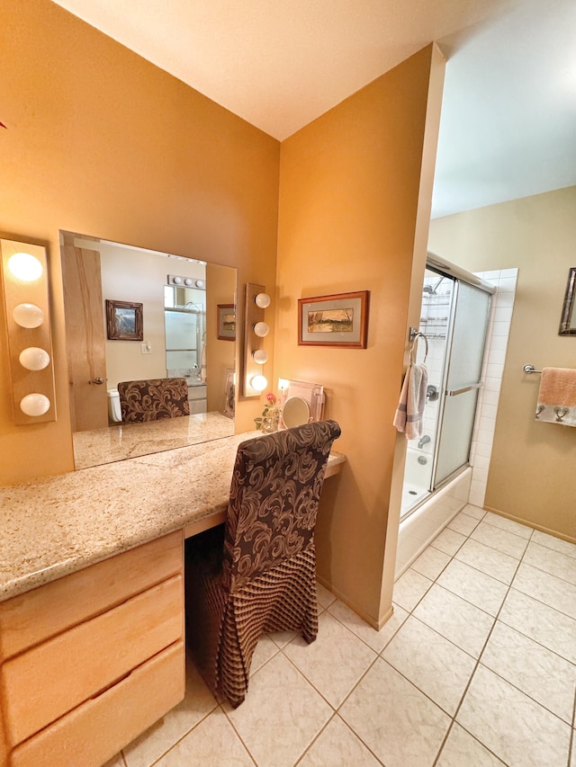 73-1259 Melomelo St, Kailua-Kona, HI 96740 - full bath with bath / shower combo with glass door, vanity, and tile patterned floors