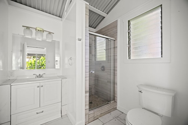 147 Royal Dr, Kapaa, HI 96746 - bathroom with a shower stall, vanity, and marble look tile flooring