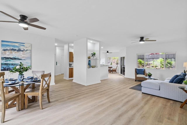 68-1685 Alana St, Waikoloa, HI 96738 - living area featuring a ceiling fan, light wood-style flooring, and recessed lighting
