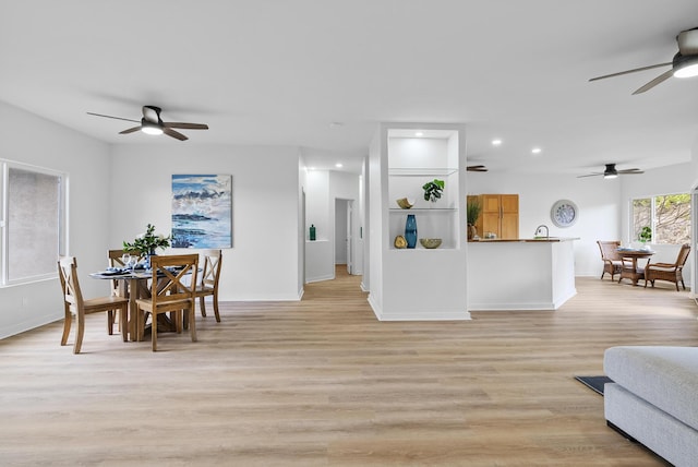 68-1685 Alana St, Waikoloa, HI 96738 - dining space with ceiling fan, light wood-type flooring, and recessed lighting