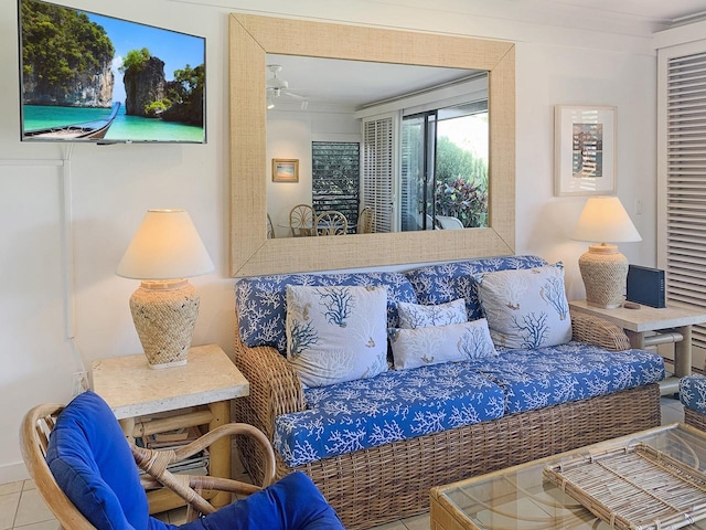 2253 Poipu Rd Unit 28, Koloa, HI 96756 - tiled living room featuring ceiling fan