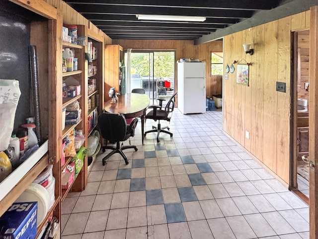 15-1414 18th Ave, Keaau, HI 96749 - home office featuring wooden walls, beam ceiling, and light tile patterned floors