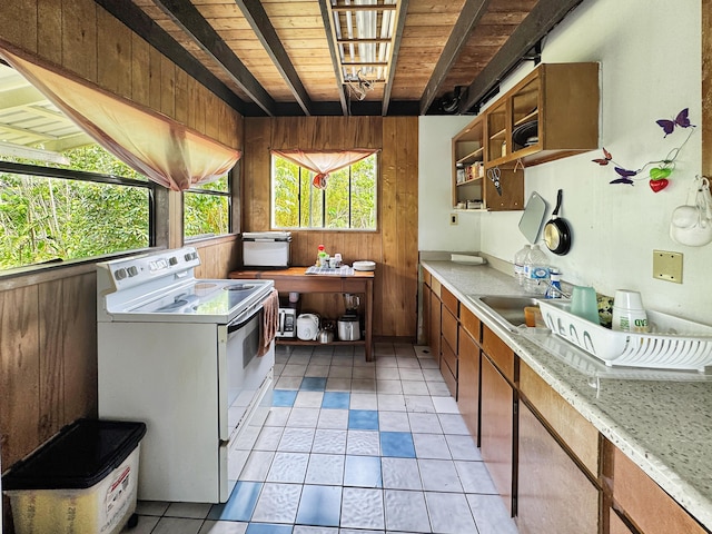 15-1414 18th Ave, Keaau, HI 96749 - washroom with wooden ceiling, wood walls, and light tile patterned floors