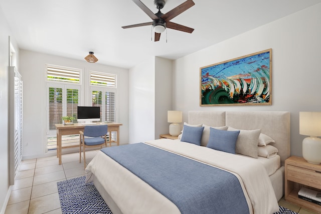 1690 Keleka Rd, Koloa, HI 96756 - bedroom with light tile patterned flooring, an office area, and a ceiling fan