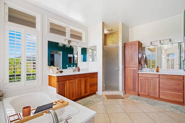 1690 Keleka Rd, Koloa, HI 96756 - bathroom with a shower stall, a bath, two vanities, and tile patterned flooring